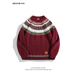 BOYUE帛躍復古慵嬾過年針織衫情侶聖誕氛圍感男女費爾島毛衣潮牌