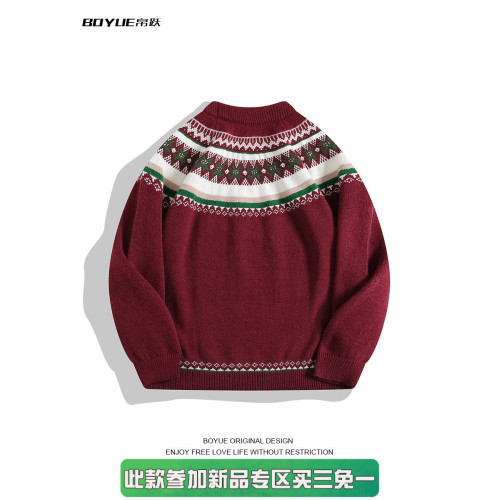 BOYUE帛躍復古慵嬾過年針織衫情侶聖誕氛圍感男女費爾島毛衣潮牌