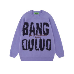 國潮美式字母印花毛衣男女秋冬季加厚慵懶風寬松圓領針織情侶上衣