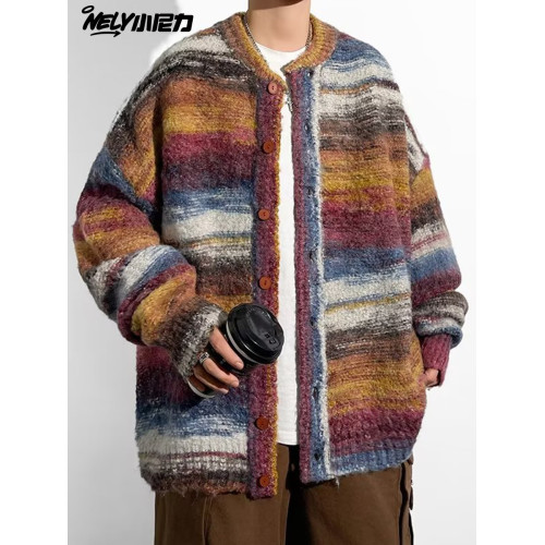 NELY小尼力開衫毛衣國潮牌秋冬新款設計感撞色拼接情侶針織衫男女