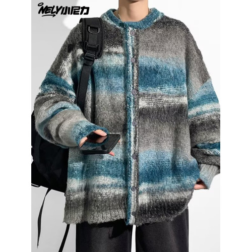 NELY小尼力開衫毛衣國潮牌秋冬新款設計感撞色拼接情侶針織衫男女