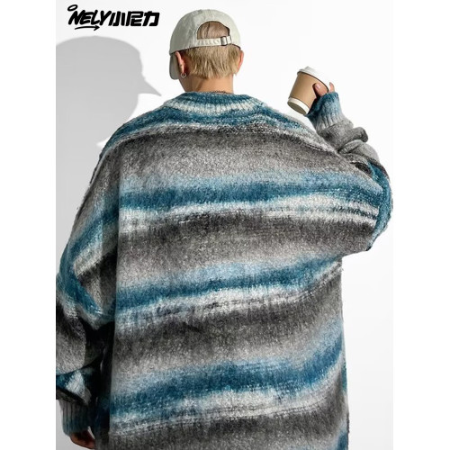 NELY小尼力開衫毛衣國潮牌秋冬新款設計感撞色拼接情侶針織衫男女