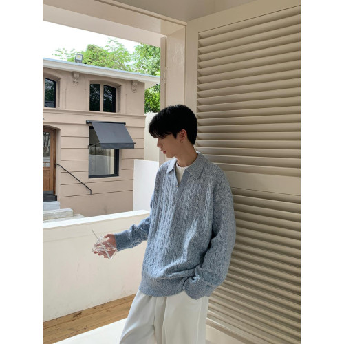 韓版灰色假兩件V領套頭毛衣男秋冬款慵懶風寬松垂感針織開衫外套 韓版灰色假兩件V領套頭毛衣男秋冬款慵懶風寬松垂感針織開衫外套