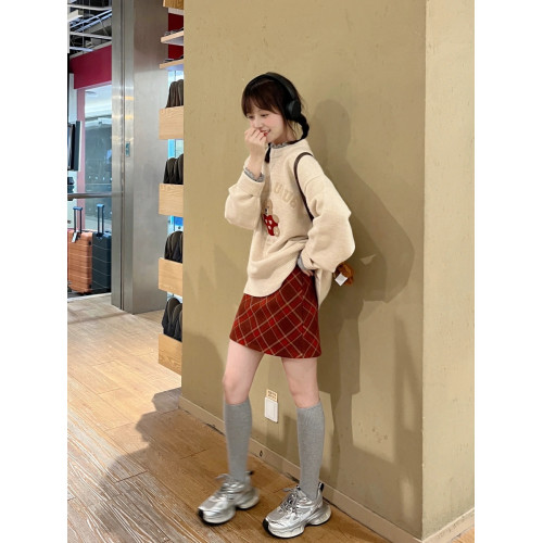 秋冬復古毛巾綉小熊套頭毛衣女寬鬆慵嬾風重磅圓領針織打底衫上衣