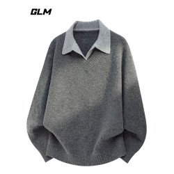 【敖瑞鵬代言】GLM官方美式假兩件v領毛衣男冬季老錢風針織衫外套