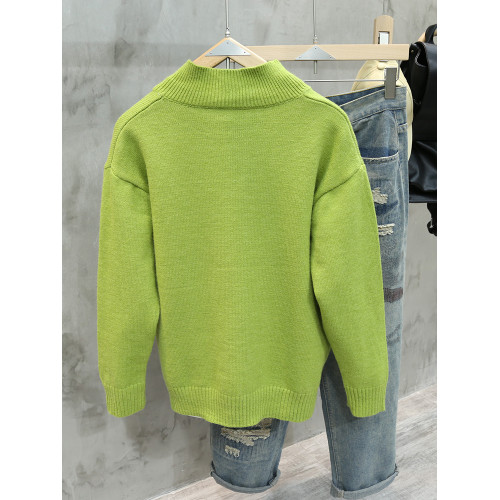 秋冬款復古美式亨利領綠色毛衣男裝韓版潮流寬松慵懶風針織衫外套 秋冬款復古美式亨利領綠色毛衣男裝韓版潮流寬松慵懶風針織衫外套