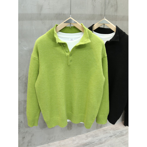 秋冬款復古美式亨利領綠色毛衣男裝韓版潮流寬松慵懶風針織衫外套 秋冬款復古美式亨利領綠色毛衣男裝韓版潮流寬松慵懶風針織衫外套