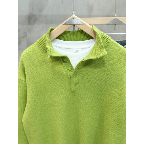 秋冬款復古美式亨利領綠色毛衣男裝韓版潮流寬松慵懶風針織衫外套 秋冬款復古美式亨利領綠色毛衣男裝韓版潮流寬松慵懶風針織衫外套