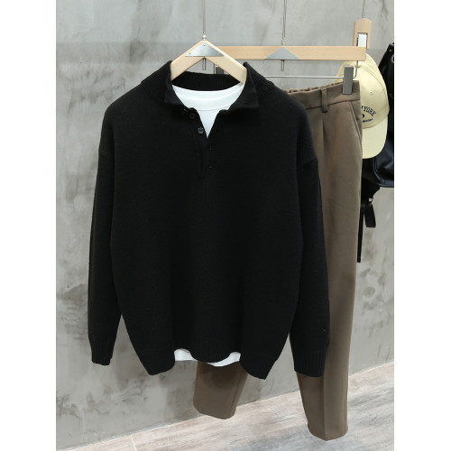 秋冬款復古美式亨利領綠色毛衣男裝韓版潮流寬松慵懶風針織衫外套 秋冬款復古美式亨利領綠色毛衣男裝韓版潮流寬松慵懶風針織衫外套