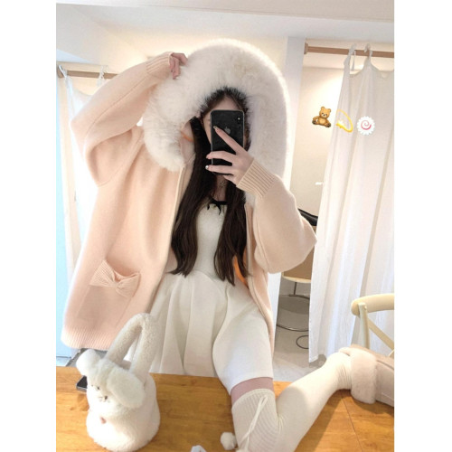 2025新款大毛領連帽毛衣針織開衫外套慵懶風超好看寬松加厚秋冬款 2025新款大毛領連帽毛衣針織開衫外套慵懶風超好看寬松加厚秋冬款