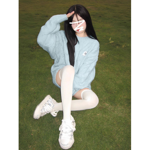 嬭fufu軟糯甜美藍色毛衣女秋冬季2026新款慵嬾風穿搭針織衫小個子