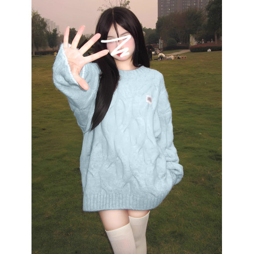 嬭fufu軟糯甜美藍色毛衣女秋冬季2026新款慵嬾風穿搭針織衫小個子