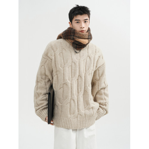 設計感麻花編織毛衣男冬季美式潮牌純色情侶針織衫bf慵懶百搭線衣 設計感麻花編織毛衣男冬季美式潮牌純色情侶針織衫bf慵懶百搭線衣