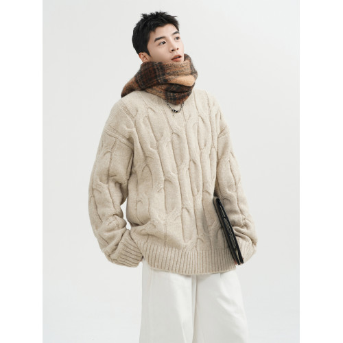 設計感麻花編織毛衣男冬季美式潮牌純色情侶針織衫bf慵懶百搭線衣 設計感麻花編織毛衣男冬季美式潮牌純色情侶針織衫bf慵懶百搭線衣