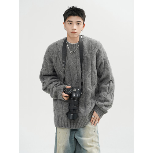 設計感麻花編織毛衣男冬季美式潮牌純色情侶針織衫bf慵懶百搭線衣 設計感麻花編織毛衣男冬季美式潮牌純色情侶針織衫bf慵懶百搭線衣