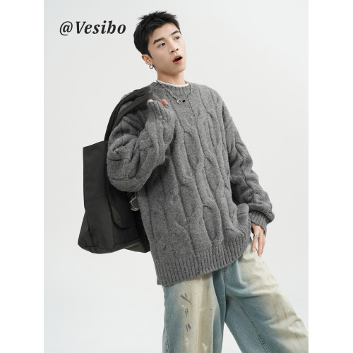 設計感麻花編織毛衣男冬季美式潮牌純色情侶針織衫bf慵懶百搭線衣 設計感麻花編織毛衣男冬季美式潮牌純色情侶針織衫bf慵懶百搭線衣