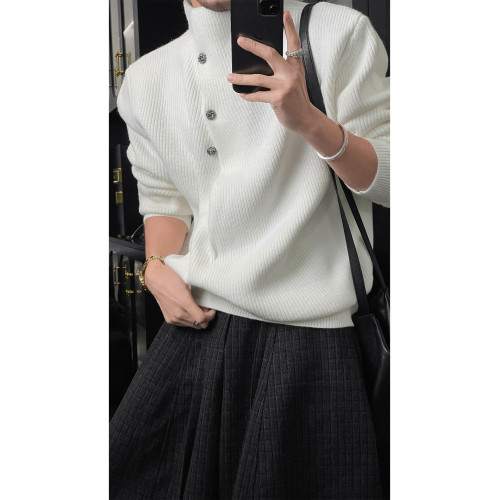 龍叨叨秋冬新品簡約高級復古高領紐釦設計針織衫男百搭軟糯毛衣 龍叨叨秋冬新品簡約高級復古高領紐釦設計針織衫男百搭軟糯毛衣