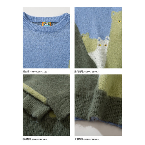 悟空有貨復古趣味可愛貓咪圓領毛衣男女潮牌寬松慵懶風百搭針織衫 悟空有貨復古趣味可愛貓咪圓領毛衣男女潮牌寬松慵懶風百搭針織衫