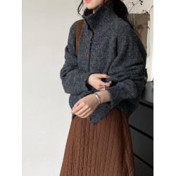 復古新年紅色半高領毛衣外套開衫女秋冬季軟糯慵嬾風針織衫上衣