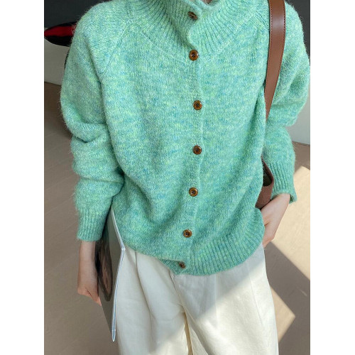 復古新年紅色半高領毛衣外套開衫女秋冬季軟糯慵嬾風針織衫上衣