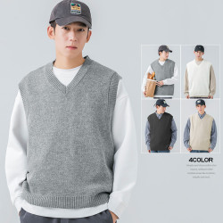 WOODSOON自髮熱毛衣馬甲秋冬季休閒純色針織衫寬松背心男內搭上衣