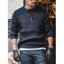 馬登工裝 美式復古竪條紋拼接毛衣圓領修身硬漢風戰術針織衫男秋