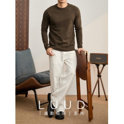 LUUD 莫代爾抗起球包芯紗圓領套頭針織衫男秋冬季保暖內搭打底衫