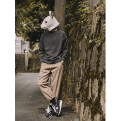 兔先森春秋季日系復古純色保暖圓領毛衣男寬鬆百搭休閒長袖針織衫