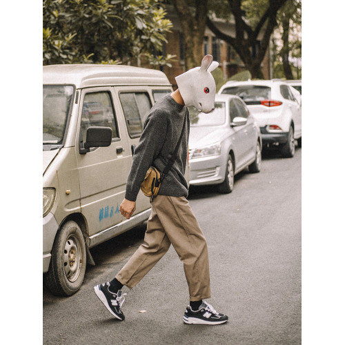 兔先森春秋季日系復古純色保暖圓領毛衣男寬鬆百搭休閒長袖針織衫