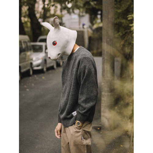 兔先森春秋季日系復古純色保暖圓領毛衣男寬鬆百搭休閒長袖針織衫