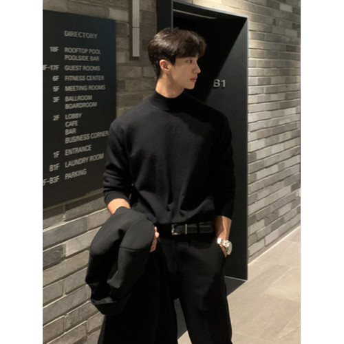 秋冬季半高領毛衣男黑色加厚潮牌韓版潮流痞帥寬松內搭打底針織衫 秋冬季半高領毛衣男黑色加厚潮牌韓版潮流痞帥寬松內搭打底針織衫