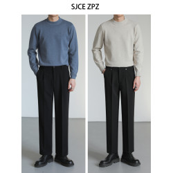 ZPZ秋冬季韓版修身套頭羊毛針織衫 男士半高領毛衣純色內搭打底衫