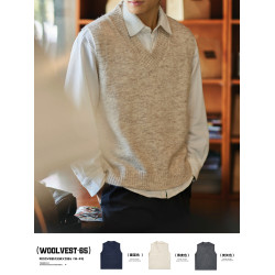 羊毛混紡V領無袖毛衣背心男2025秋冬新款通勤保暖打底針織衫馬甲