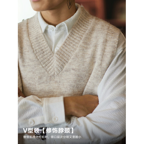 羊毛混紡V領無袖毛衣背心男2025秋冬新款通勤保暖打底針織衫馬甲 羊毛混紡V領無袖毛衣背心男2025秋冬新款通勤保暖打底針織衫馬甲