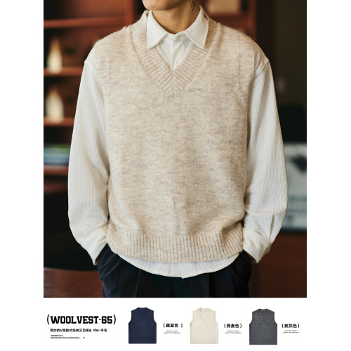 羊毛混紡V領無袖毛衣背心男2025秋冬新款通勤保暖打底針織衫馬甲 羊毛混紡V領無袖毛衣背心男2025秋冬新款通勤保暖打底針織衫馬甲