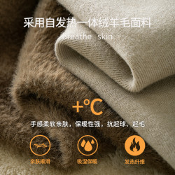 加絨羊毛毛衣男秋冬一體絨羊毛衫加厚線衣內搭德絨打底圓領針織衫