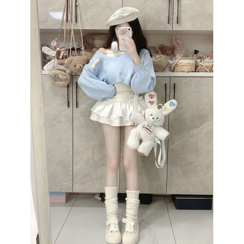 2024秋冬新款甜辣風小衆設計感毛衣兩件套短款小個子減齡針織套裝