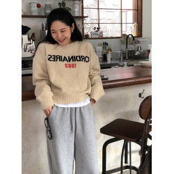 米白色內搭針織高級感上衣寬松女秋冬新款軟糯慵懶風字母小衆毛衣