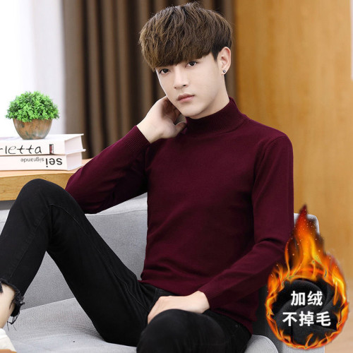 一體絨半高領毛衣男士加絨加厚款針織衫保暖秋冬季打底衫毛線衣男