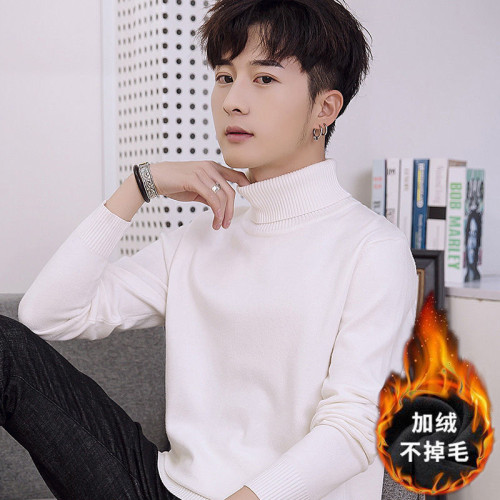 一體絨半高領毛衣男士加絨加厚款針織衫保暖秋冬季打底衫毛線衣男