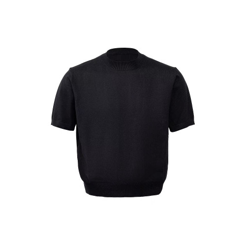 老錢風復古正肩針織小圓領短袖男休閒短款夏涼感三色修身T恤上衣