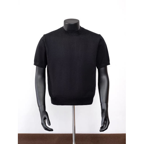 老錢風復古正肩針織小圓領短袖男休閒短款夏涼感三色修身T恤上衣