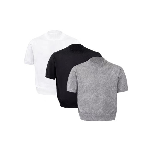 老錢風復古正肩針織小圓領短袖男休閒短款夏涼感三色修身T恤上衣