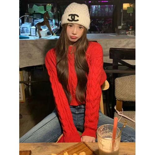 短款紅色毛衣女秋冬2025新款網紅爆款慵懶風寬松套頭漂亮麻花上衣 短款紅色毛衣女秋冬2025新款網紅爆款慵懶風寬松套頭漂亮麻花上衣