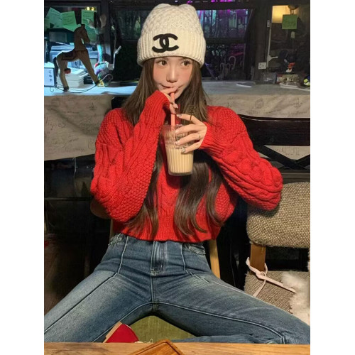 短款紅色毛衣女秋冬2025新款網紅爆款慵懶風寬松套頭漂亮麻花上衣 短款紅色毛衣女秋冬2025新款網紅爆款慵懶風寬松套頭漂亮麻花上衣