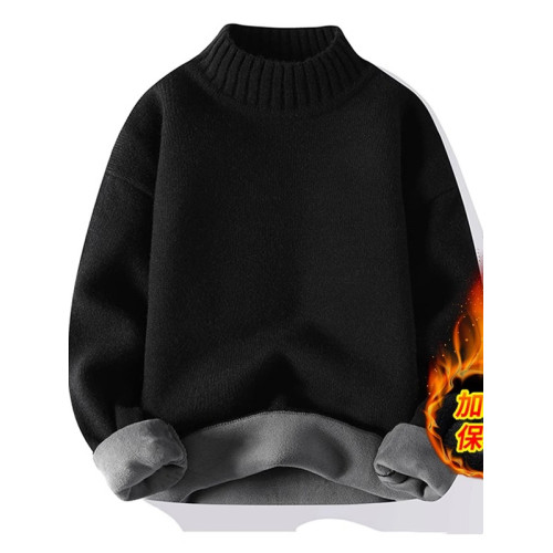 秋冬男裝加絨高領毛衣男軟糯加厚保暖青少年半高領一體絨針織衫女