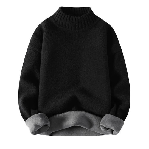 秋冬男裝加絨高領毛衣男軟糯加厚保暖青少年半高領一體絨針織衫女