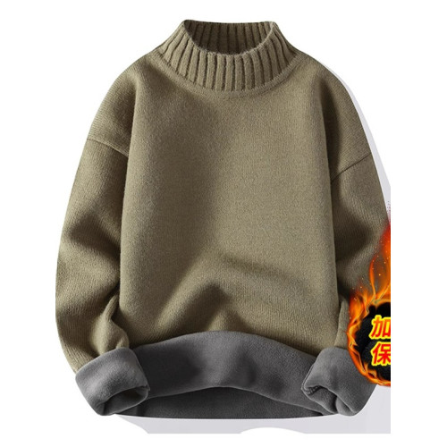 秋冬男裝加絨高領毛衣男軟糯加厚保暖青少年半高領一體絨針織衫女