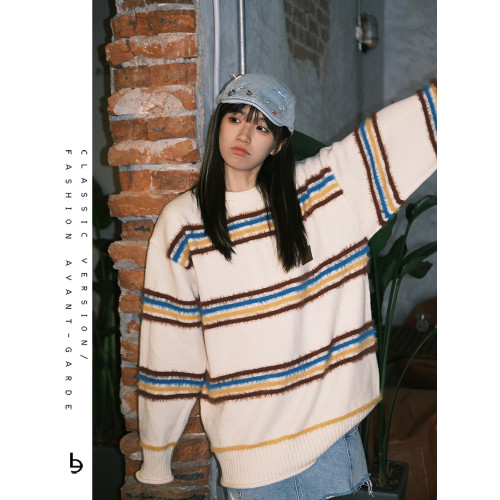 氛圍感復古彩色撞色條紋毛衣女慵懶風軟糯寬松拼色針織衫甜酷上衣 氛圍感復古彩色撞色條紋毛衣女慵懶風軟糯寬松拼色針織衫甜酷上衣