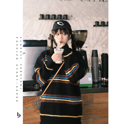 氛圍感復古彩色撞色條紋毛衣女慵懶風軟糯寬松拼色針織衫甜酷上衣 氛圍感復古彩色撞色條紋毛衣女慵懶風軟糯寬松拼色針織衫甜酷上衣